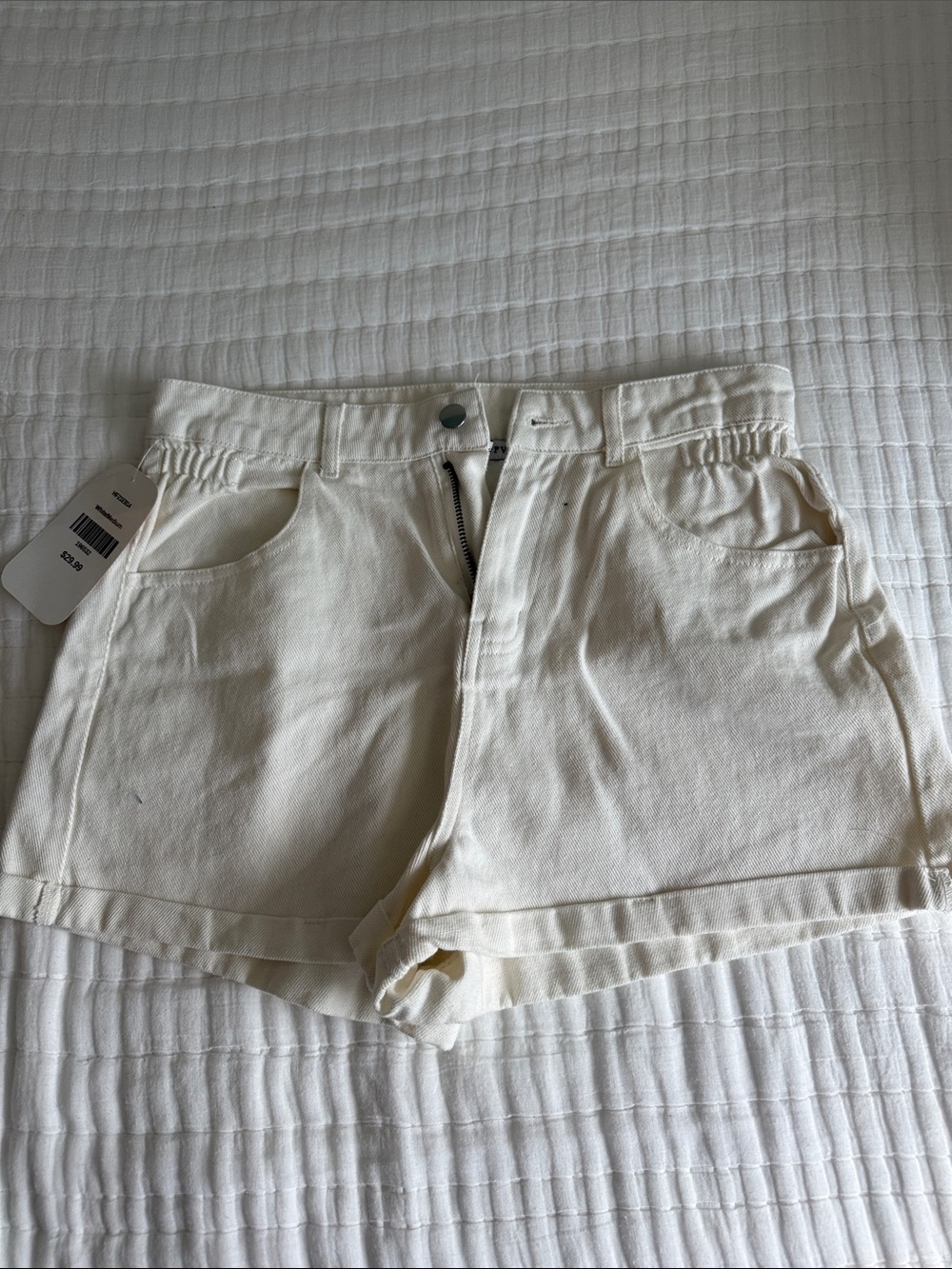 High-Waist Cream Casual Shorts with Front Pockets